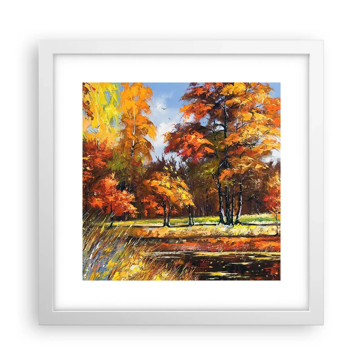 Affisch i vit ram - Landskap i guld och brons - 30x30 cm