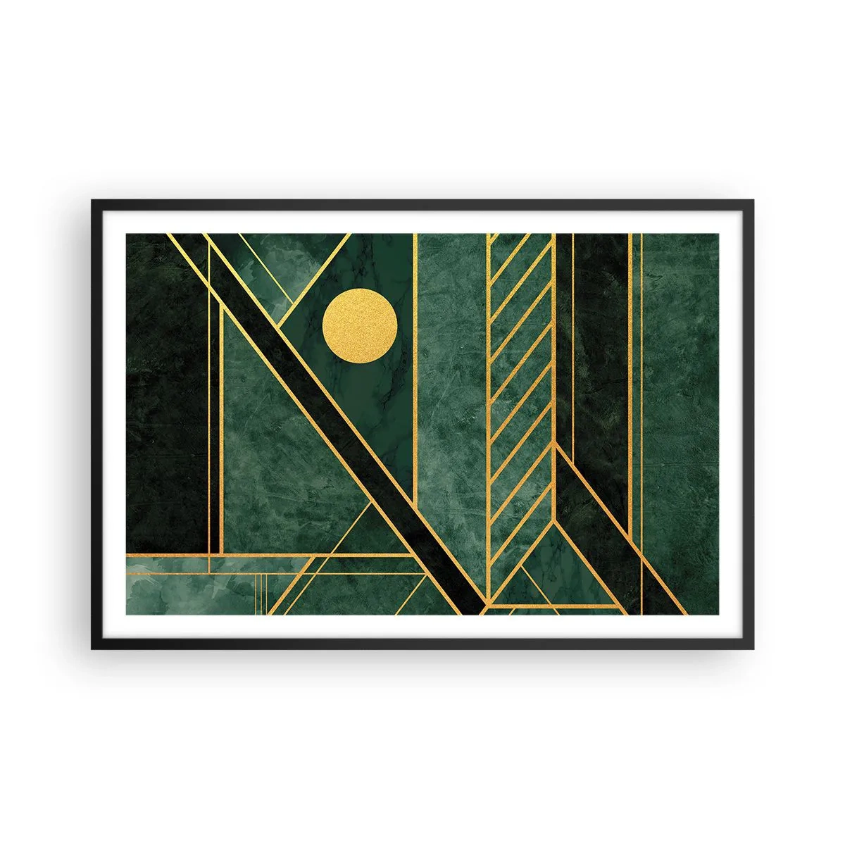 Affisch i svart ram - Dynamik av guld och azurblå - 91x61 cm