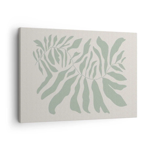 Canvastavla - Bild på duk - Ett fint kvistmönster med löv i en nyans av smaragdgrönt - 70x50cm - Smaragdgrön gren - Modern väggdekoration för vardagsrum och sovrum ARTTOR