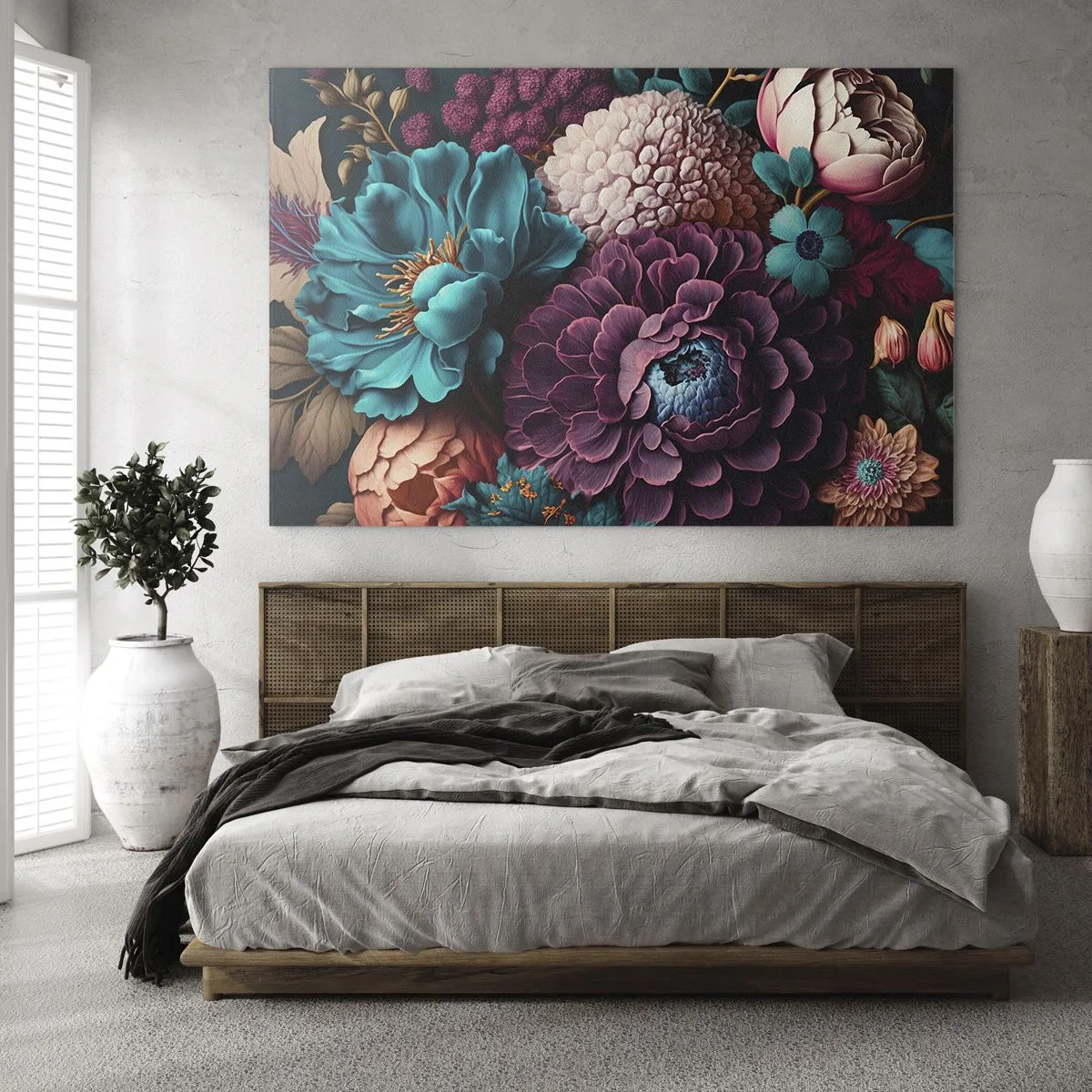 Glastavla - Bild på glas - En rik blomkomposition i intensiva färger - 70x50cm - Natur i överflöd - Modern väggdekoration för vardagsrum och sovrum ARTTOR