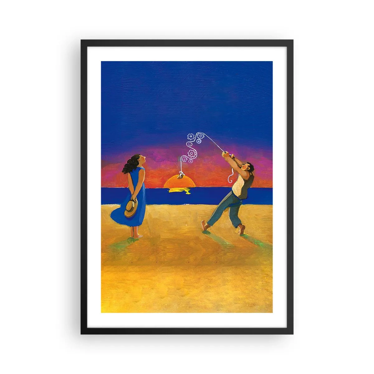 Affisch i svart ram - Figurer på stranden under solnedgången - 50x70cm - Mer än en stjärna från himlen - Modern väggdekoration för vardagsrum och sovrum ARTTOR