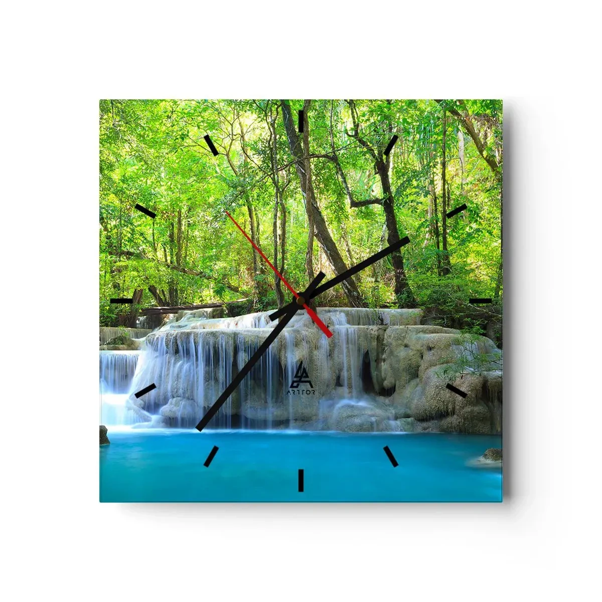 Väggklocka - Klocka på glas - Sjunka i turkos och grön - 40x40 cm