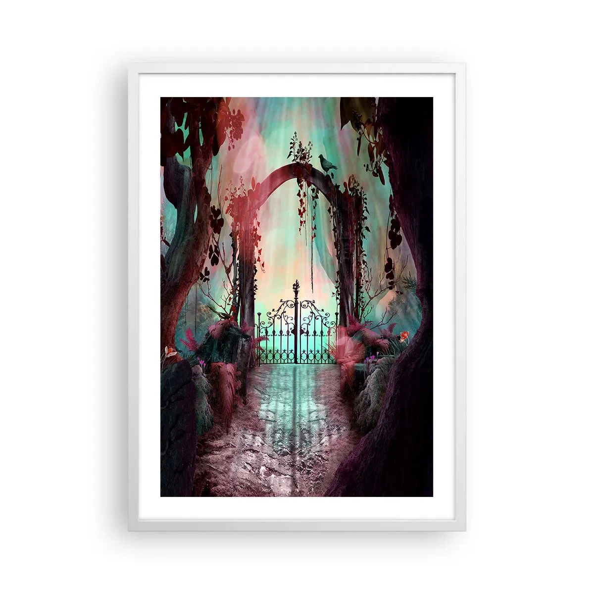 Affisch i vit ram - Hemlighetsfull trädgård - 50x70 cm