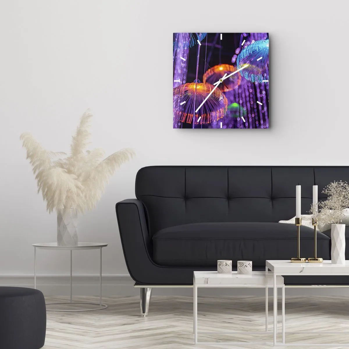 Väggklocka - Klocka på glas - Lysande fontän - 40x40 cm