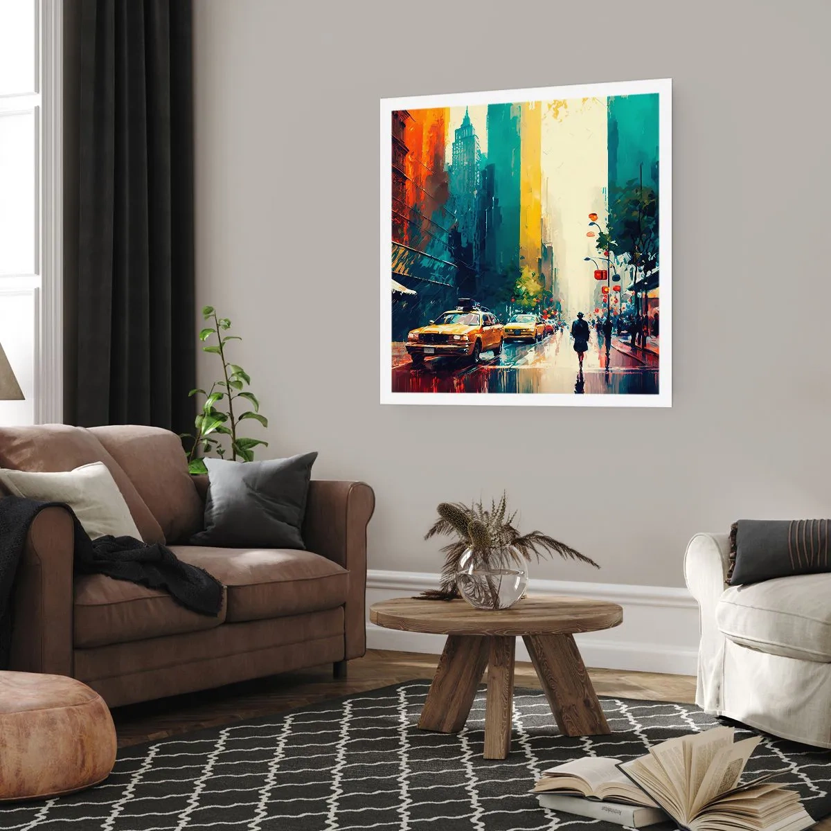 Affisch - New York - här är till och med regnet färgstarkt - 40x40 cm