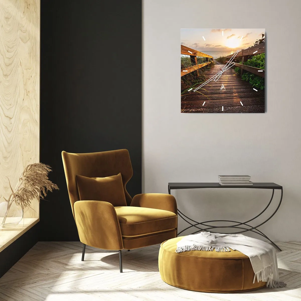 Väggklocka - Klocka på glas - Direkt till stranden - 30x30 cm