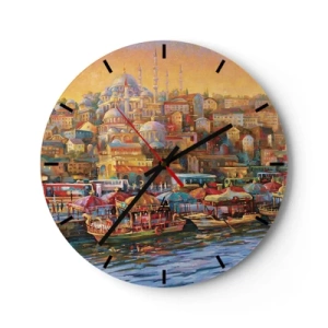 Väggklocka - Klocka på glas - Ett färgglatt panorama över hamnen med orientalisk arkitektur - 30x30cm - Istanbul-berättelse - Modern väggdekoration för vardagsrum, kök och sovrum ARTTOR