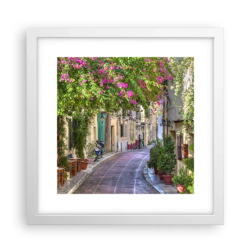 Affisch i vit ram - Blommande gata - 30x30 cm