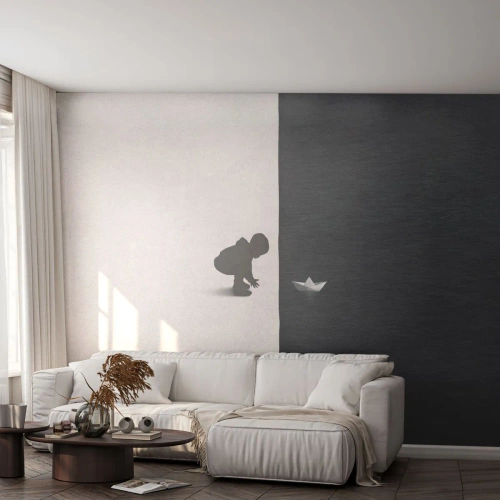 Fototapet Premium Sand - En stor expedition - Unge, Svartvitt, Vatten - 400x280 cm