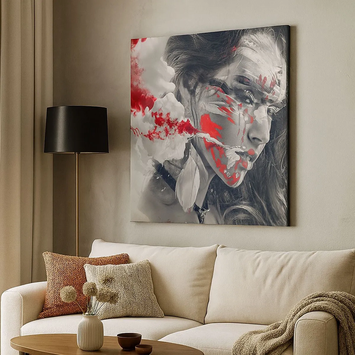 Canvastavla - Bild på duk - Röd-vit absurdhet - 30x30 cm