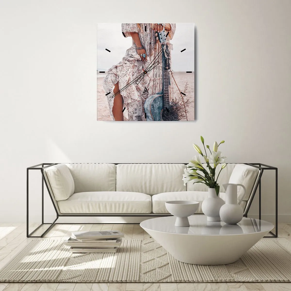 Väggklocka - Klocka på glas - Flower power på väg - 40x40 cm