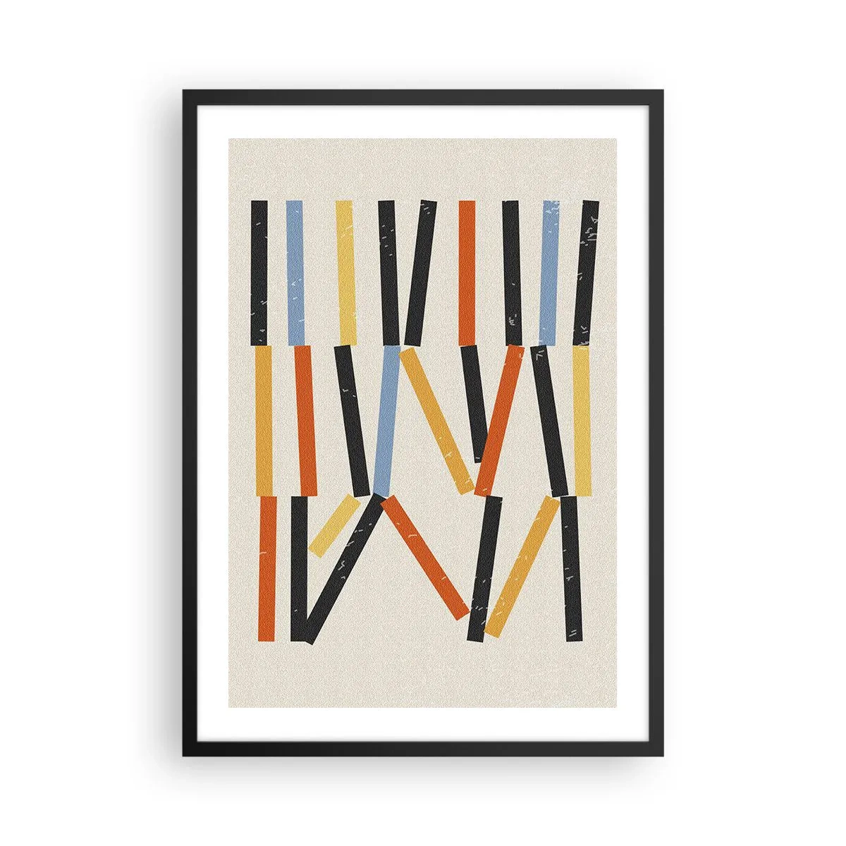 Affisch i svart ram - Färgglad geometrisk abstraktion med vertikala linjer - 50x70cm - Horisontell komposition - Modern väggdekoration för vardagsrum och sovrum ARTTOR