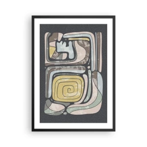 Affisch i svart ram - Abstrakt konstverk med geometriska mönster i jordnära toner - 50x70cm - Abstraktion i en förcolumbiansk anda - Modern väggdekoration för vardagsrum och sovrum ARTTOR