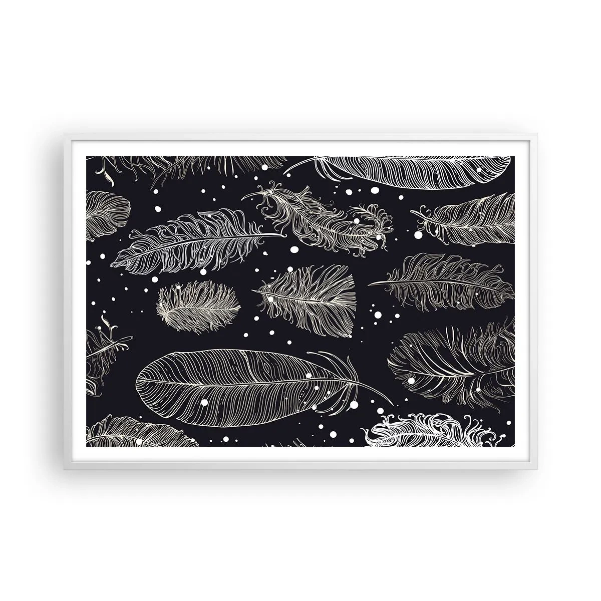 Affisch i vit ram - Fjäderspets - 100x70 cm