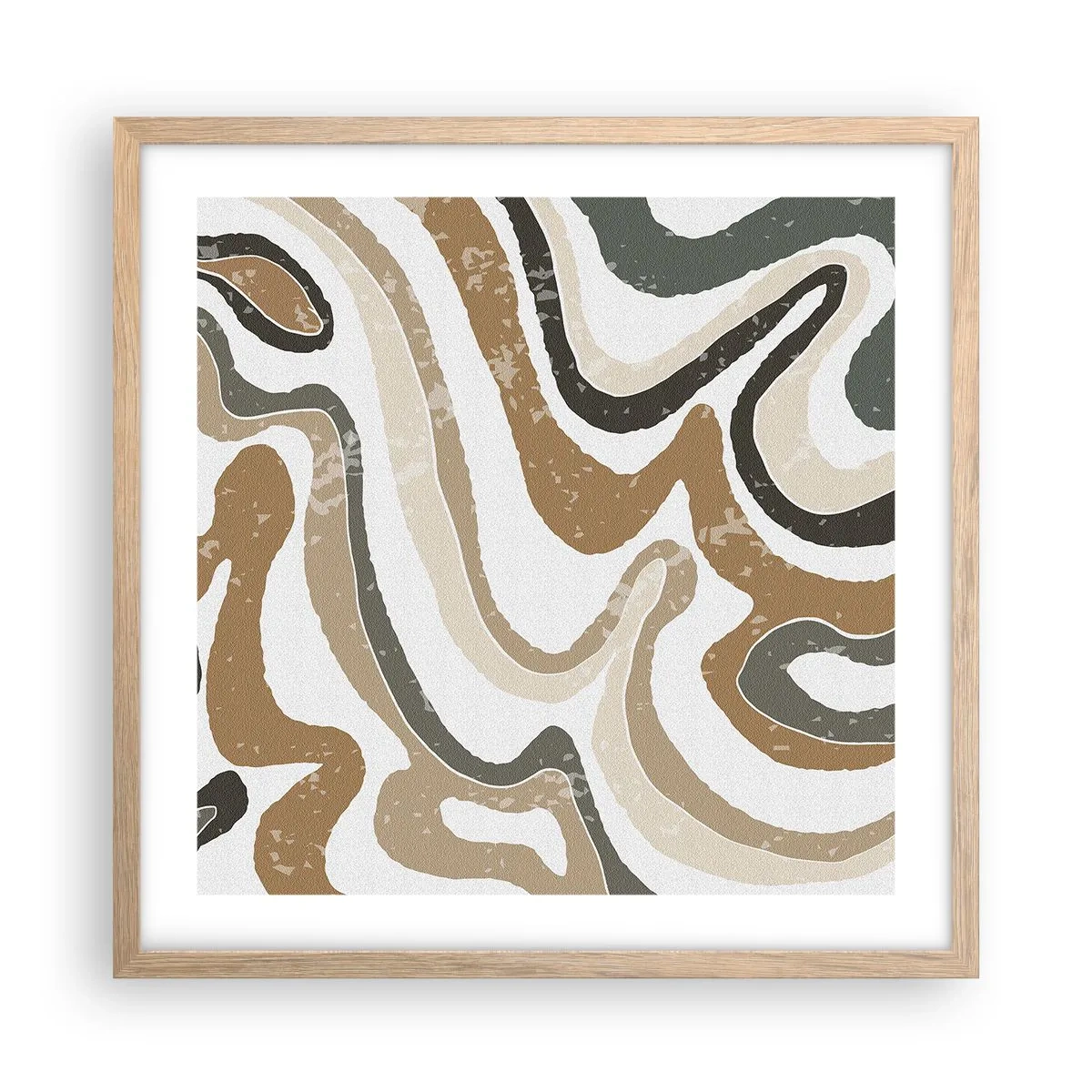 Affisch i ram av ljusek - Meandrar av jordnära färger - 50x50 cm