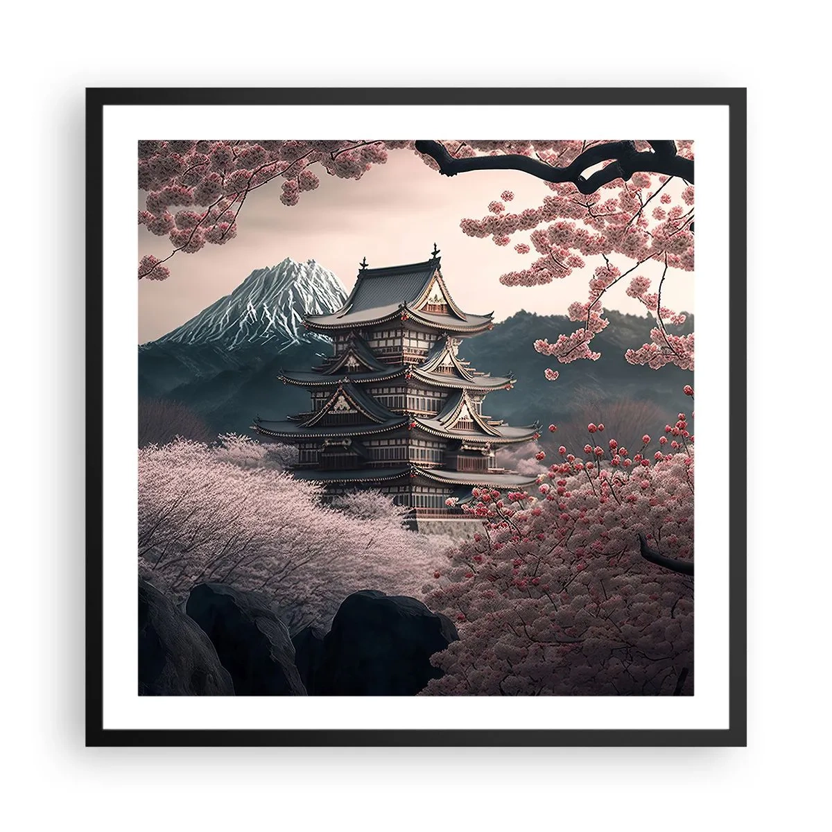 Affisch i svart ram - Ett land av blommande körsbär - 60x60 cm