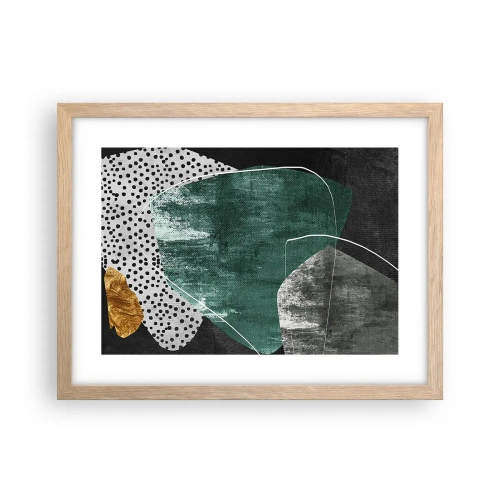 Affisch i ram av ljusek - Färgstark abstraktion med en guldflinga - 40x30 cm