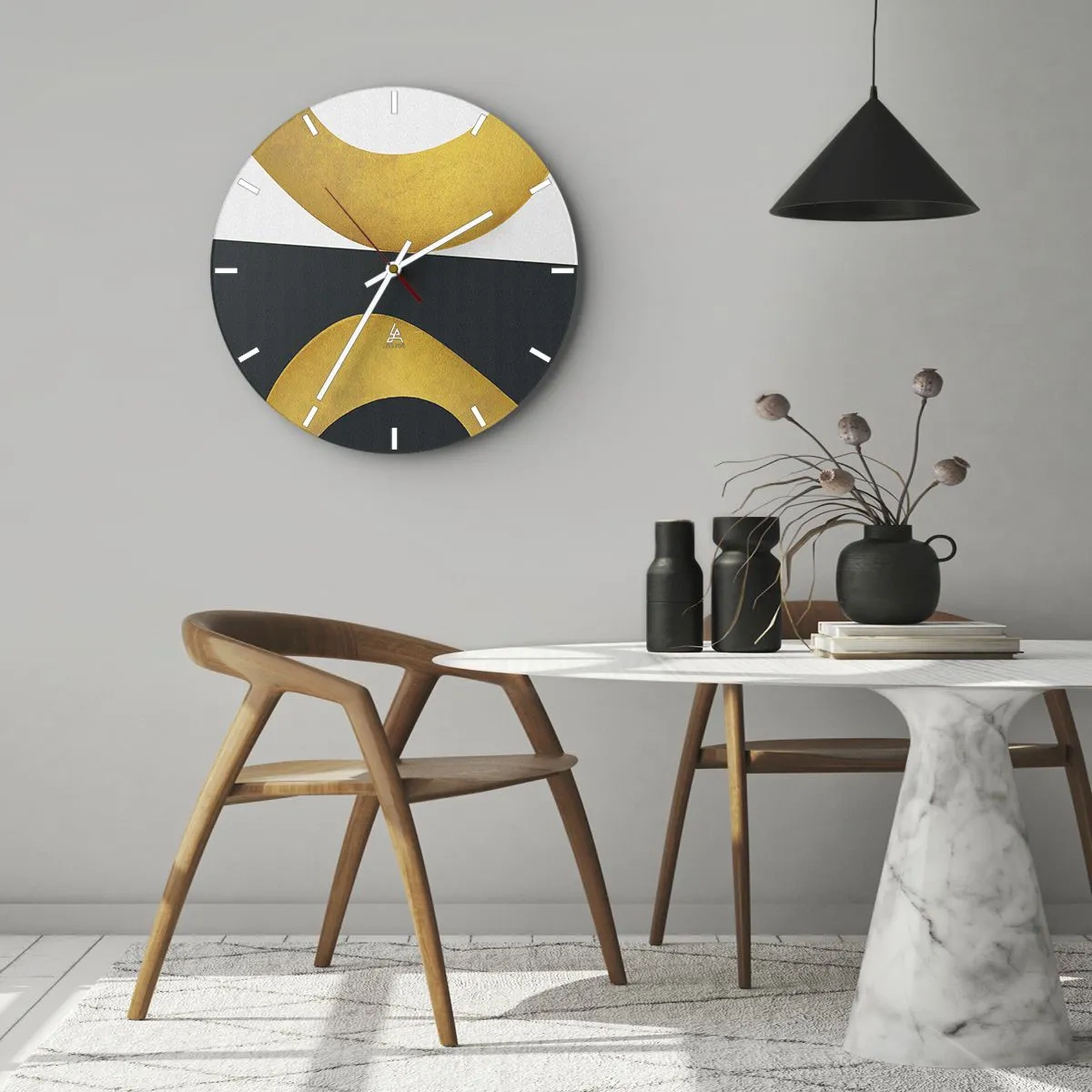 Väggklocka - Klocka på glas - Öfr det första: guld - 40x40 cm
