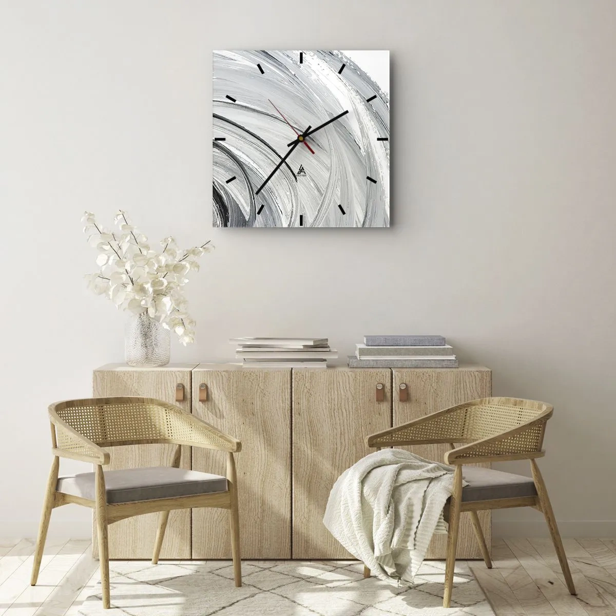 Väggklocka - Klocka på glas - Orbital komposition - 30x30 cm