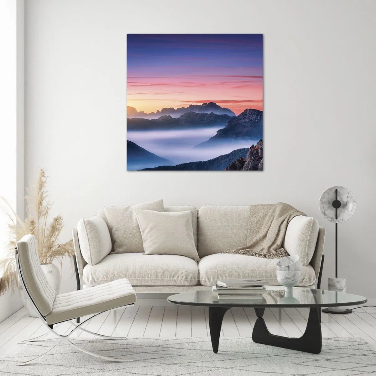 Glastavla - Bild på glas - Över dalarna - 50x50 cm