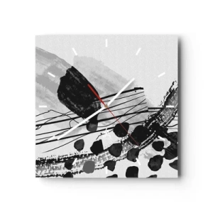Väggklocka - Klocka på glas - Svartvit organisk abstraktion - 40x40 cm