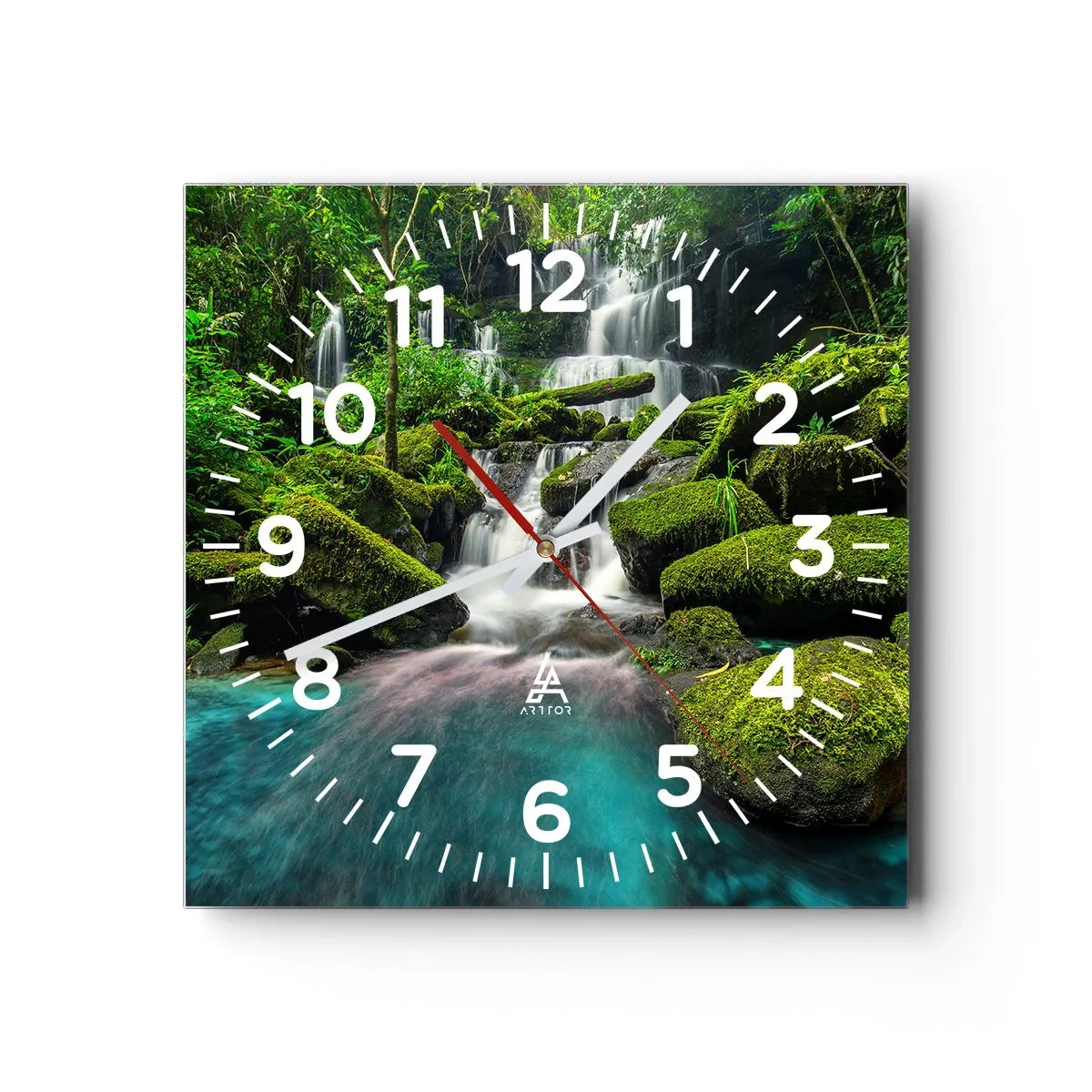 Väggklocka - Klocka på glas - Turkos, safir och flytande silver - 40x40 cm