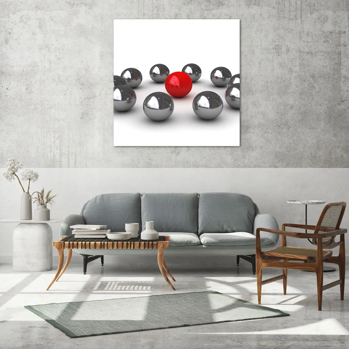 Glastavla - Bild på glas - Ring i silver och röd - 40x40 cm