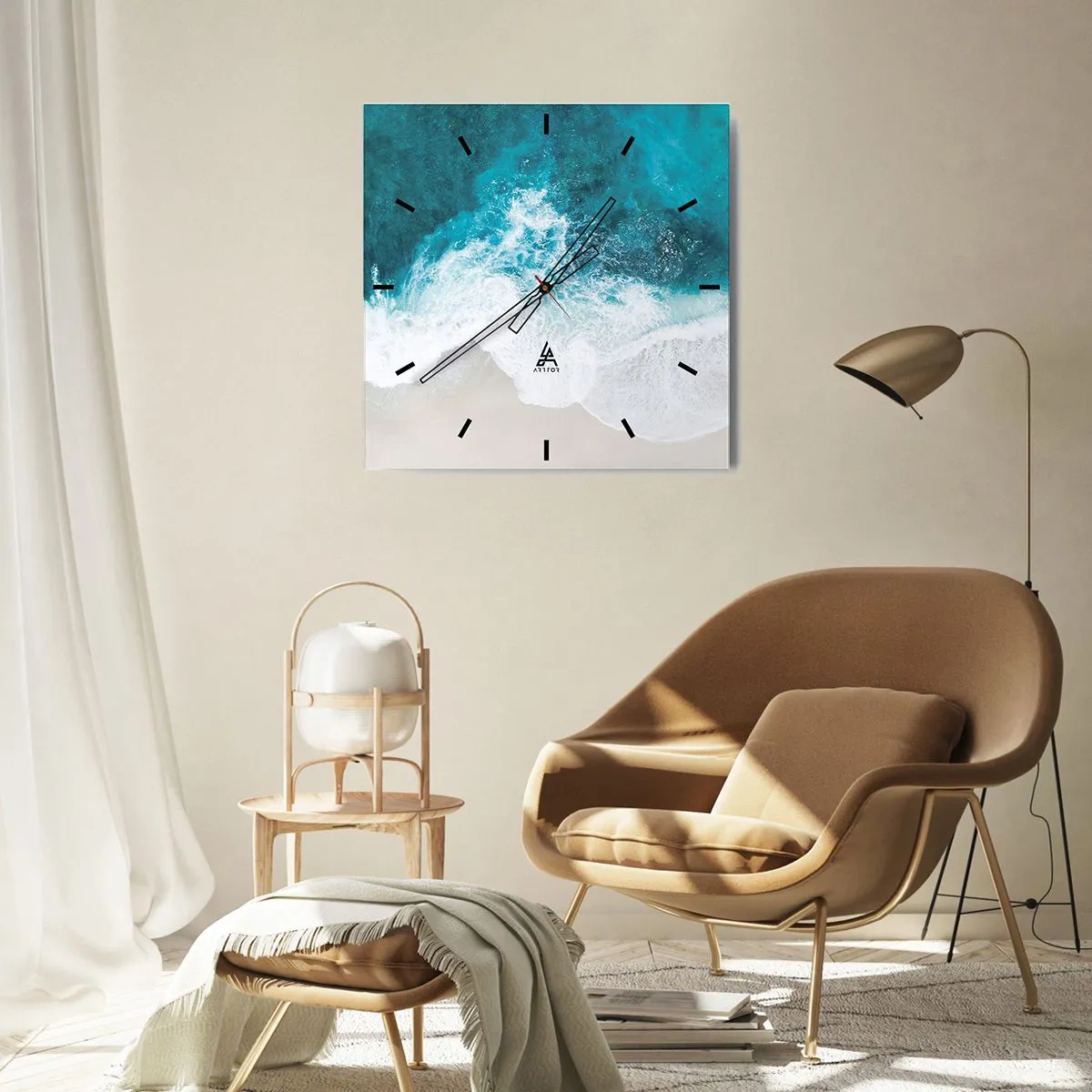 Väggklocka - Klocka på glas - Naturlig smekning - 40x40 cm