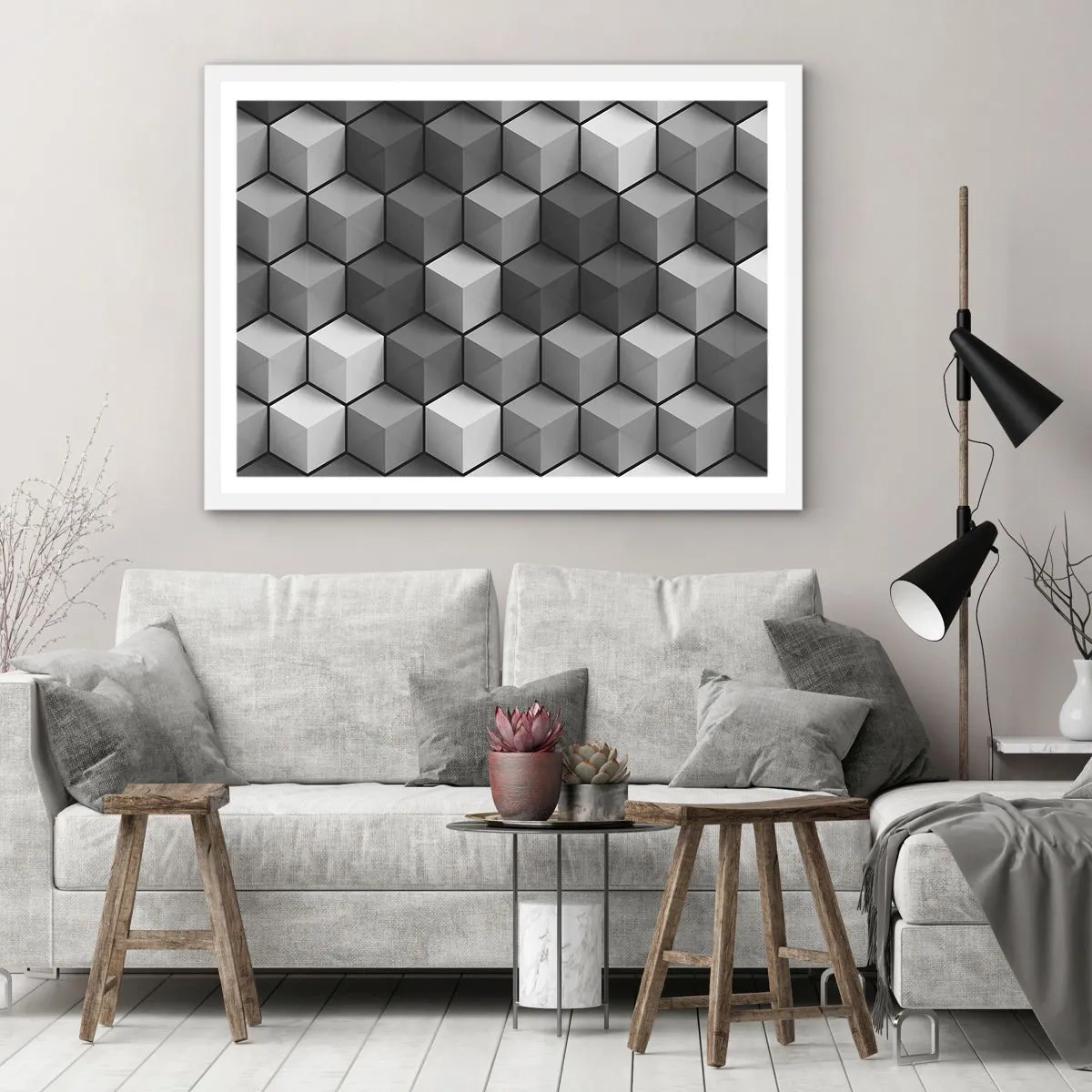Affisch i vit ram - Kubistiskt pussel - 70x50 cm