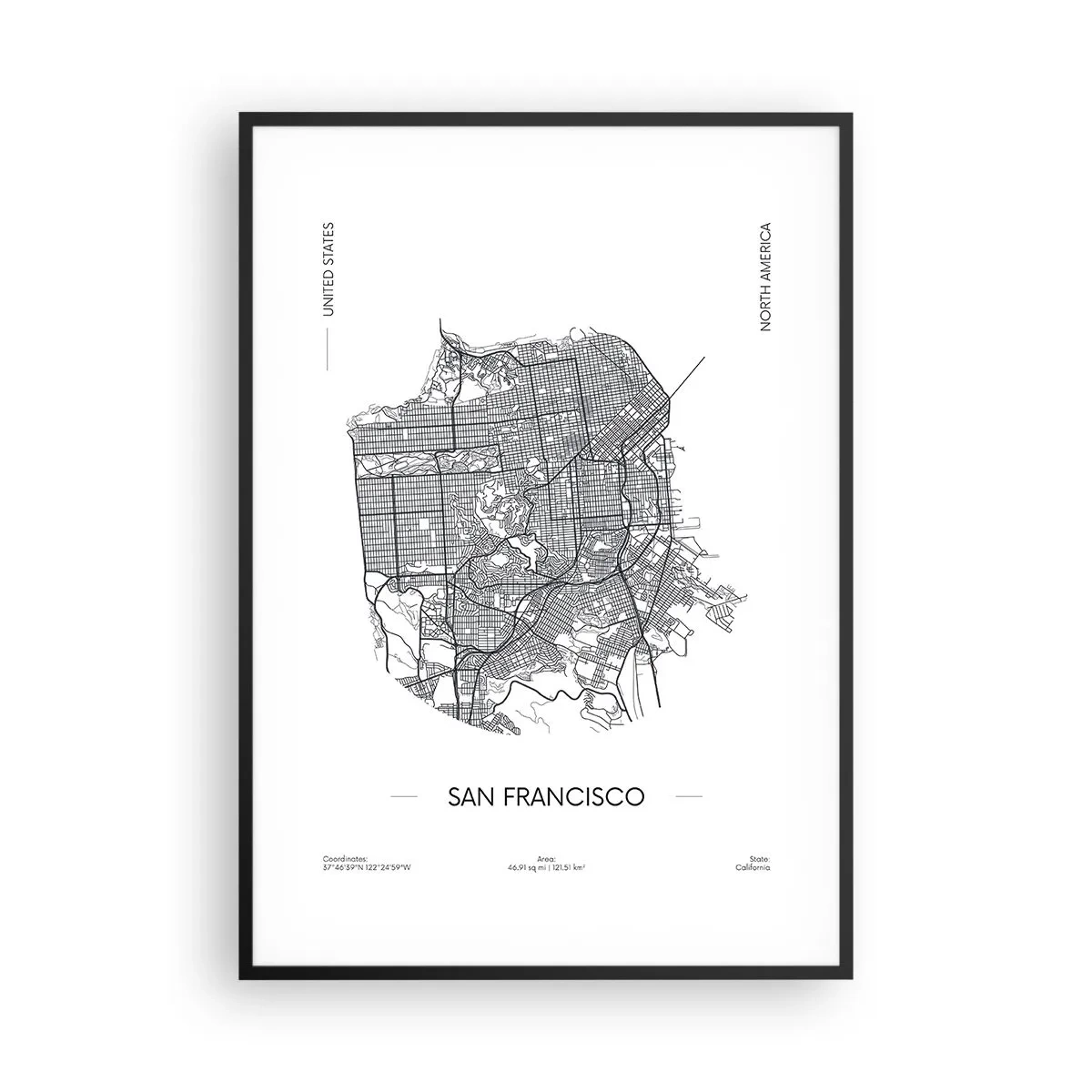 Affisch i svart ram - San Franciscos anatomi - 70x100 cm