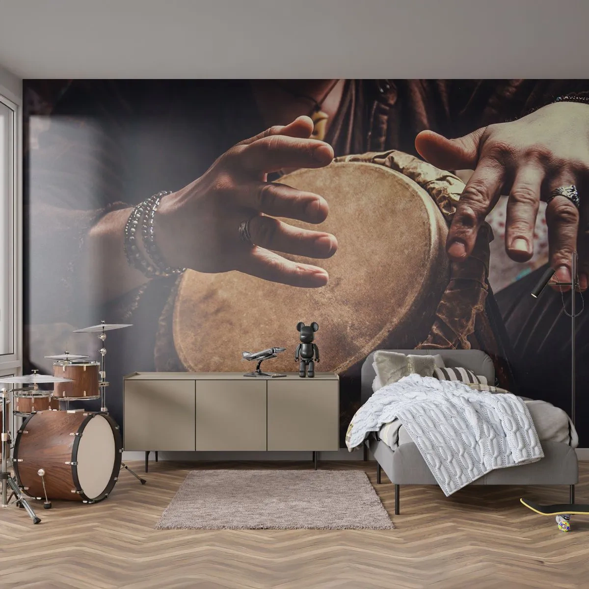 Fototapet Premium Sand - I hjärtats takt - Trumspel, Afrika, musik - 100x70 cm