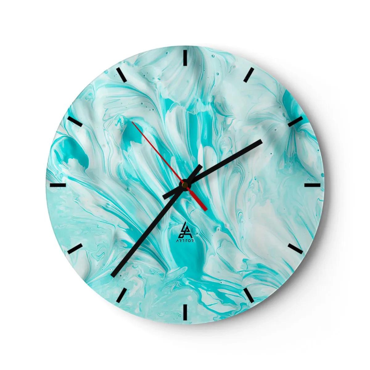 Väggklocka - Klocka på glas - Abstrakt mönster i nyanser av turkos och vitt - 30x30cm - Alltid tillsammans - Modern väggdekoration för vardagsrum, kök och sovrum ARTTOR