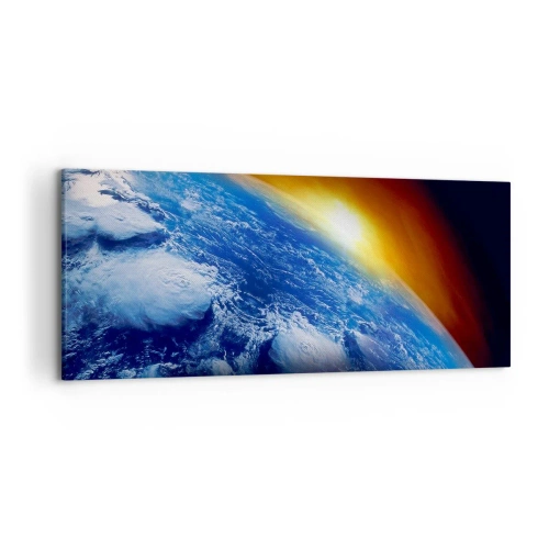 Canvastavla - Bild på duk - Soluppgång över den blåa planeten - 120x50 cm