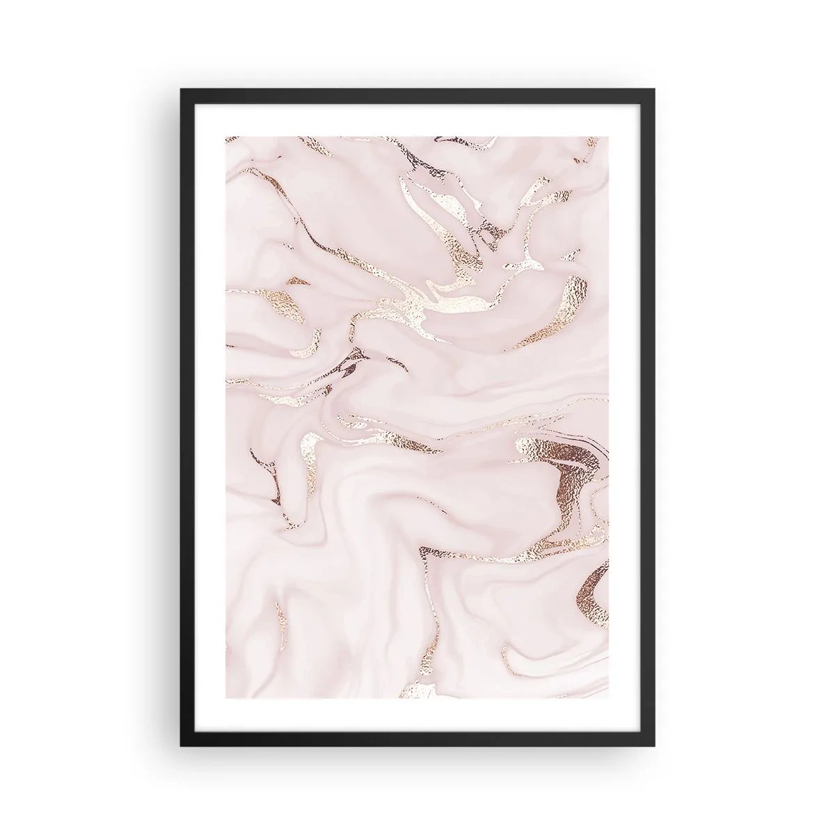 Affisch i svart ram - Elegant marmormönster i rosa nyanser med gulddetaljer - 50x70cm - Rosa raseri - Modern väggdekoration för vardagsrum och sovrum ARTTOR
