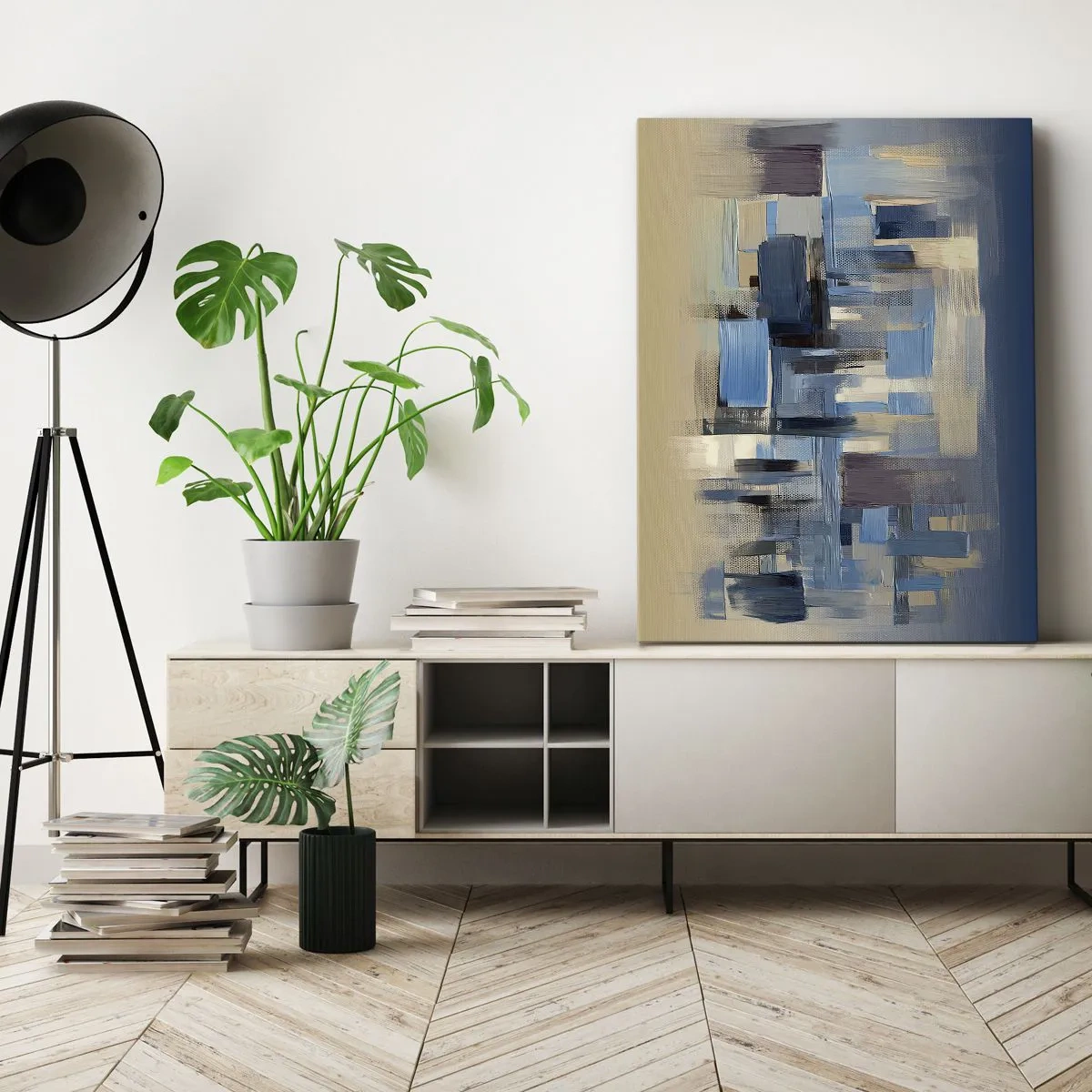 Canvastavla - Bild på duk - Blå konstruktion - 70x100 cm