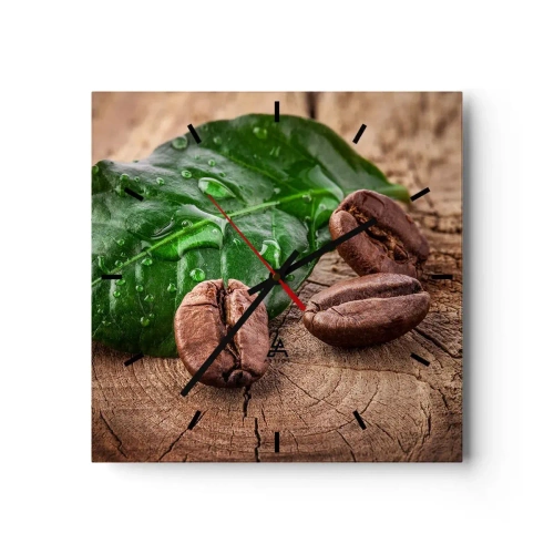 Väggklocka - Klocka på glas - Äkta och svart - 30x30 cm