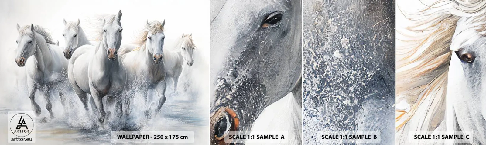 Fototapet Prov Standard Eco - Vit magi - Hästar, Djur, Vattenfärg - 100x30 cm