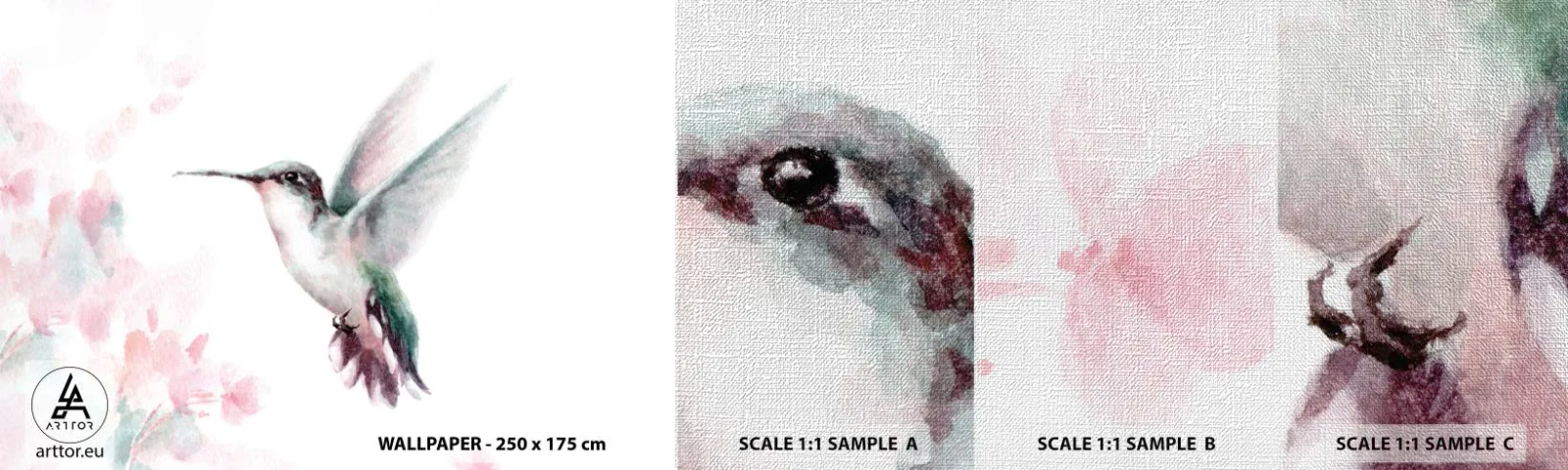 Provbit av fototapet Premium Canvas - Fångad flaxande - Kolibri, Fågel, Bit - 100x30 cm