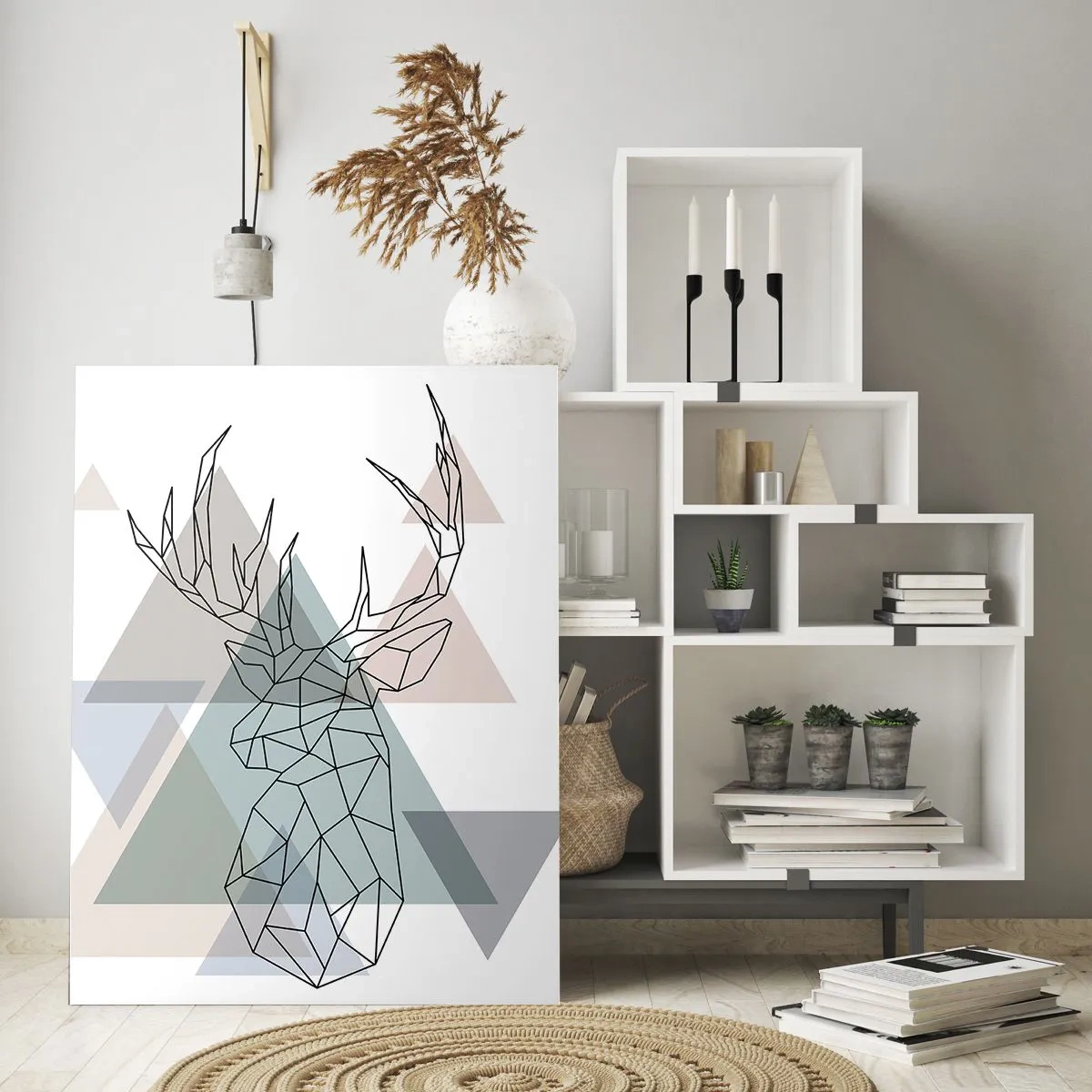 Glastavla - Bild på glas - I en geometrisk skog - 50x70 cm