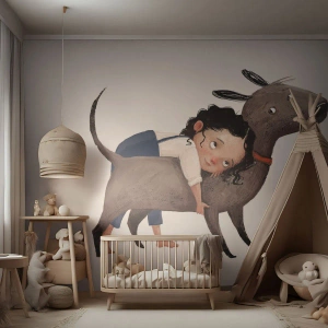 Fototapet Standard Eco - Bästa vänner - För barn, Hund, Flicka - 300x210 cm