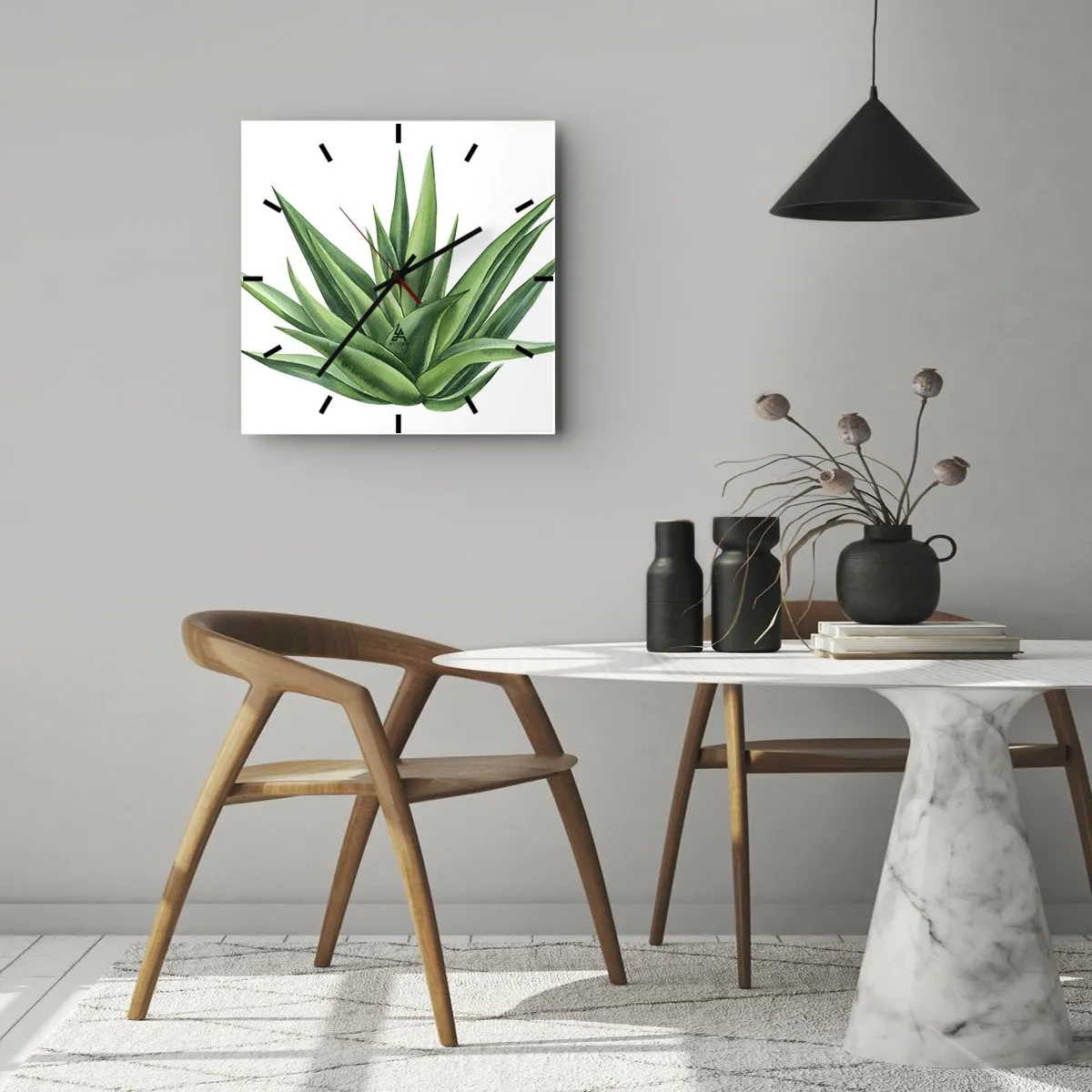 Väggklocka - Klocka på glas - Grönt - styrka - liv - 30x30 cm