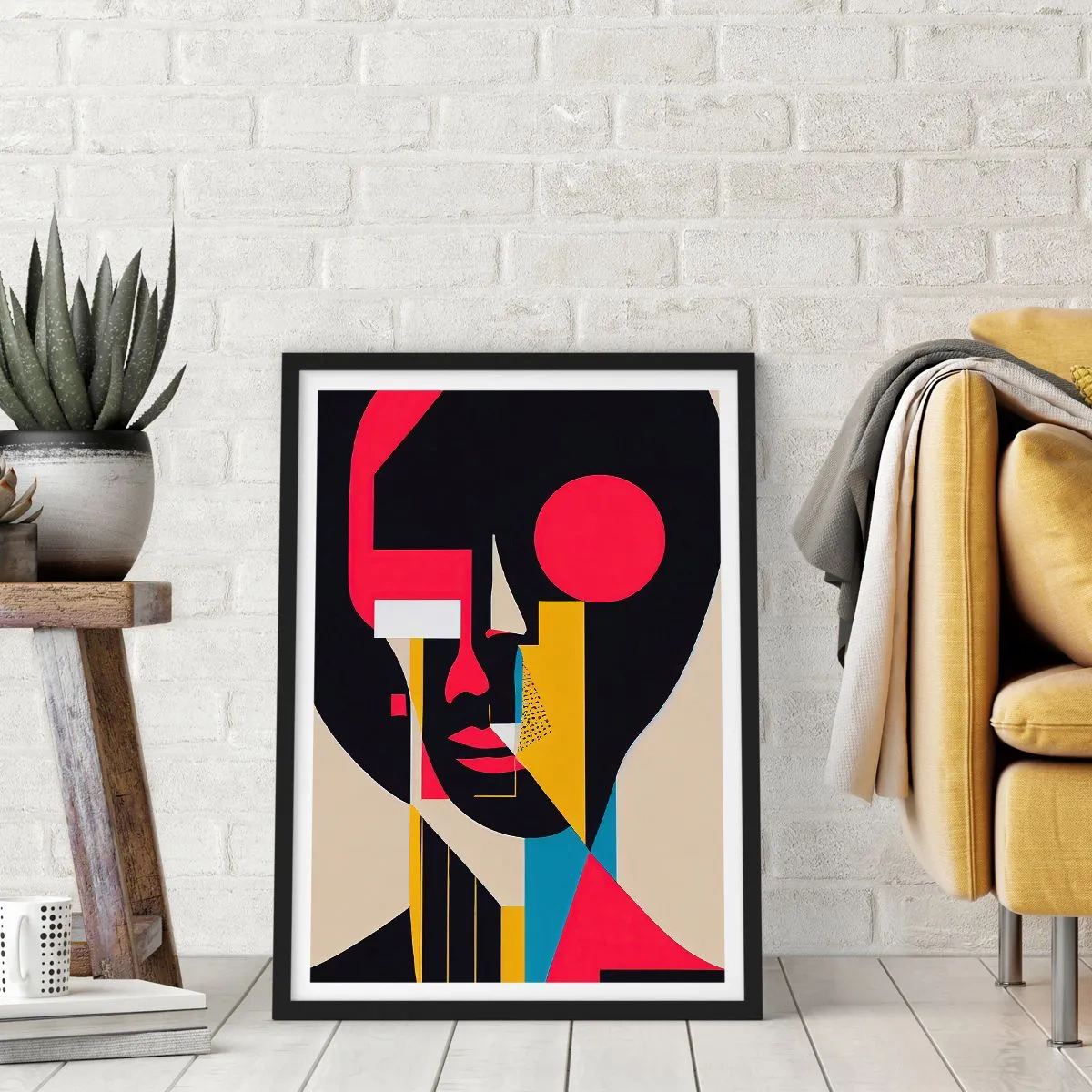 Affisch i svart ram - Abstrakt porträtt i en geometrisk komposition - 50x70cm - Hennes inre värld - Modern väggdekoration för vardagsrum och sovrum ARTTOR