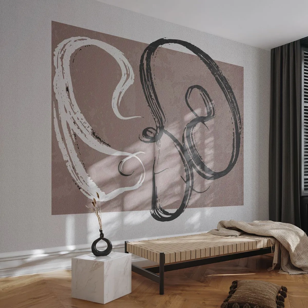 Fototapet Standard Eco - Moderna penseldrag på en taupe bakgrund - 100x70cm - Komposition - sökande efter fullständighet - Modern väggdekoration för vardagsrum och sovrum ARTTOR