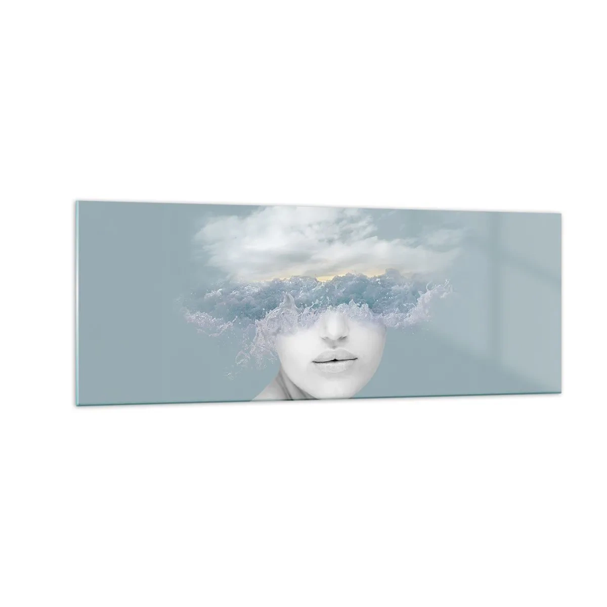 Glastavla - Bild på glas - Med huvudet i molnen - 140x50 cm