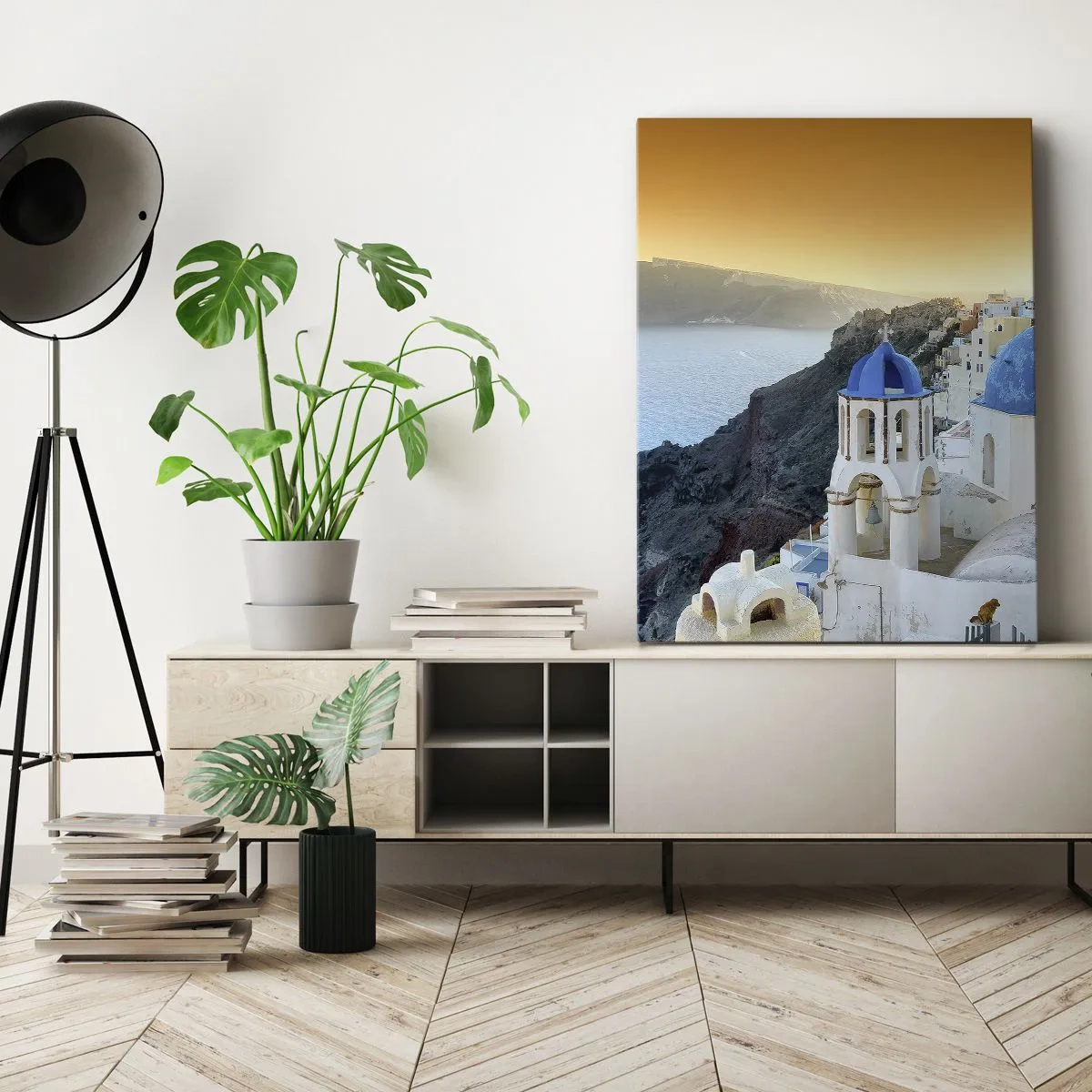 Canvastavla - Bild på duk - Santorini - inbäddat i berg - 50x70 cm