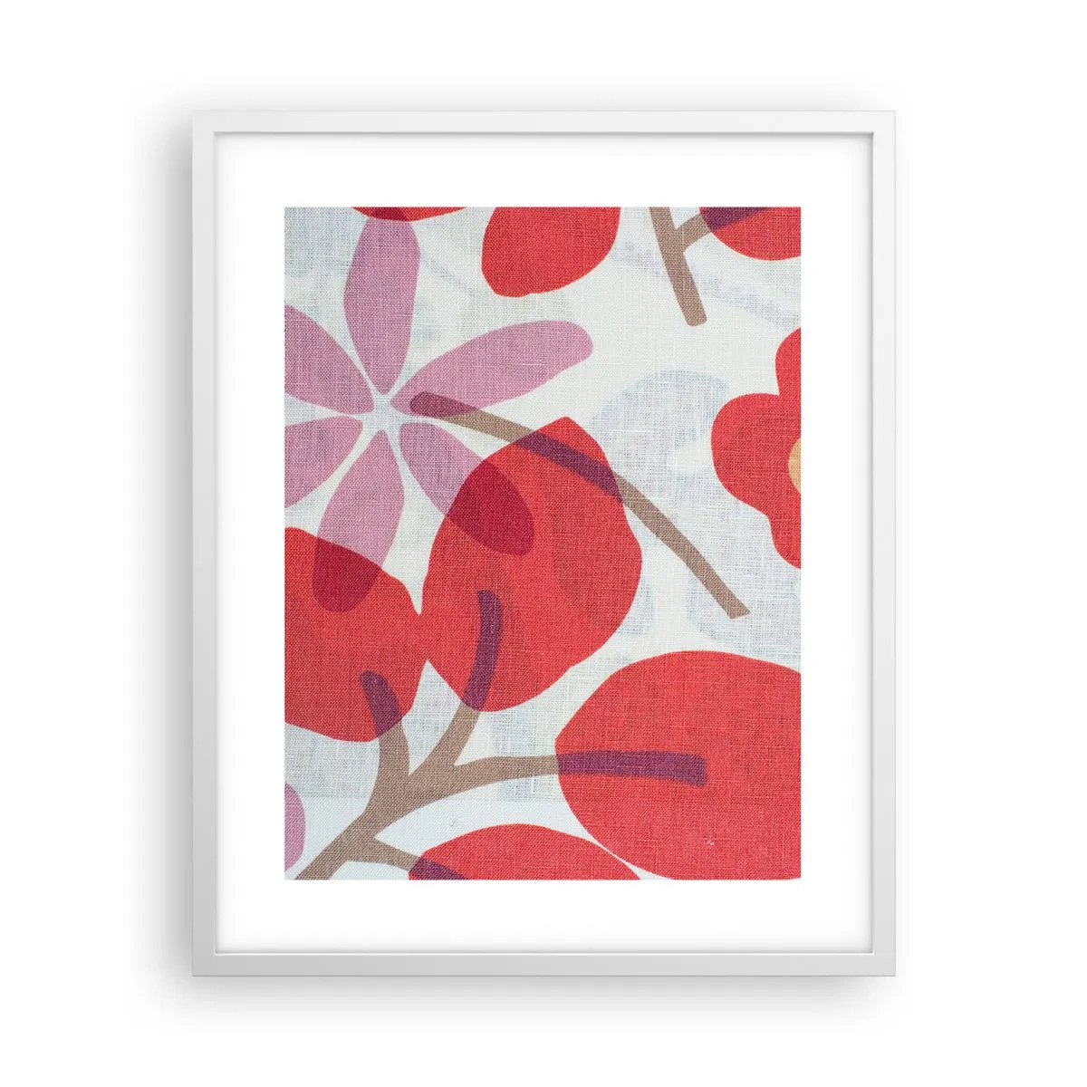 Affisch i vit ram - Blomsterkomposition i rosa - 40x50 cm