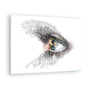 Glastavla - Bild på glas - Ett gyllene öga omgivet av dynamiska linjer och abstrakta detaljer - 70x50cm - Titta rakt in i själen - Modern väggdekoration för vardagsrum och sovrum ARTTOR