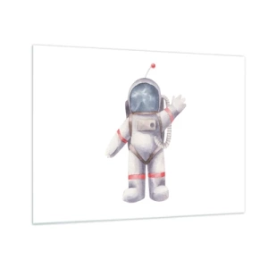 Glastavla - Bild på glas - Astronaut vinkar i rymden - 70x50cm - Det var allt för nu! - Modern väggdekoration för vardagsrum och sovrum ARTTOR