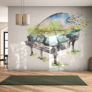 Fototapet Standard Eco - Ett piano i harmoni med naturen i akvarellstil - 100x70cm - Förtrollad i musiken - Modern väggdekoration för vardagsrum och sovrum ARTTOR