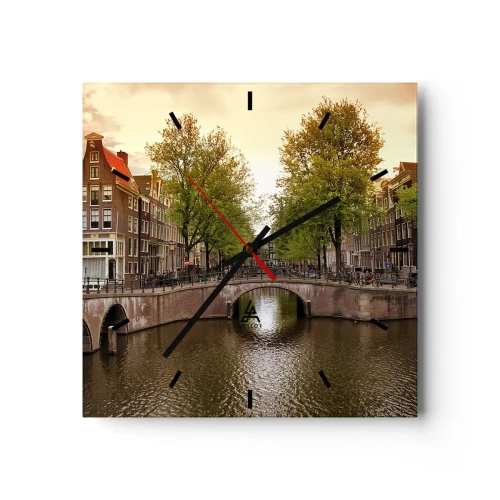 Väggklocka - Klocka på glas - Med båt eller cykel? - 30x30 cm